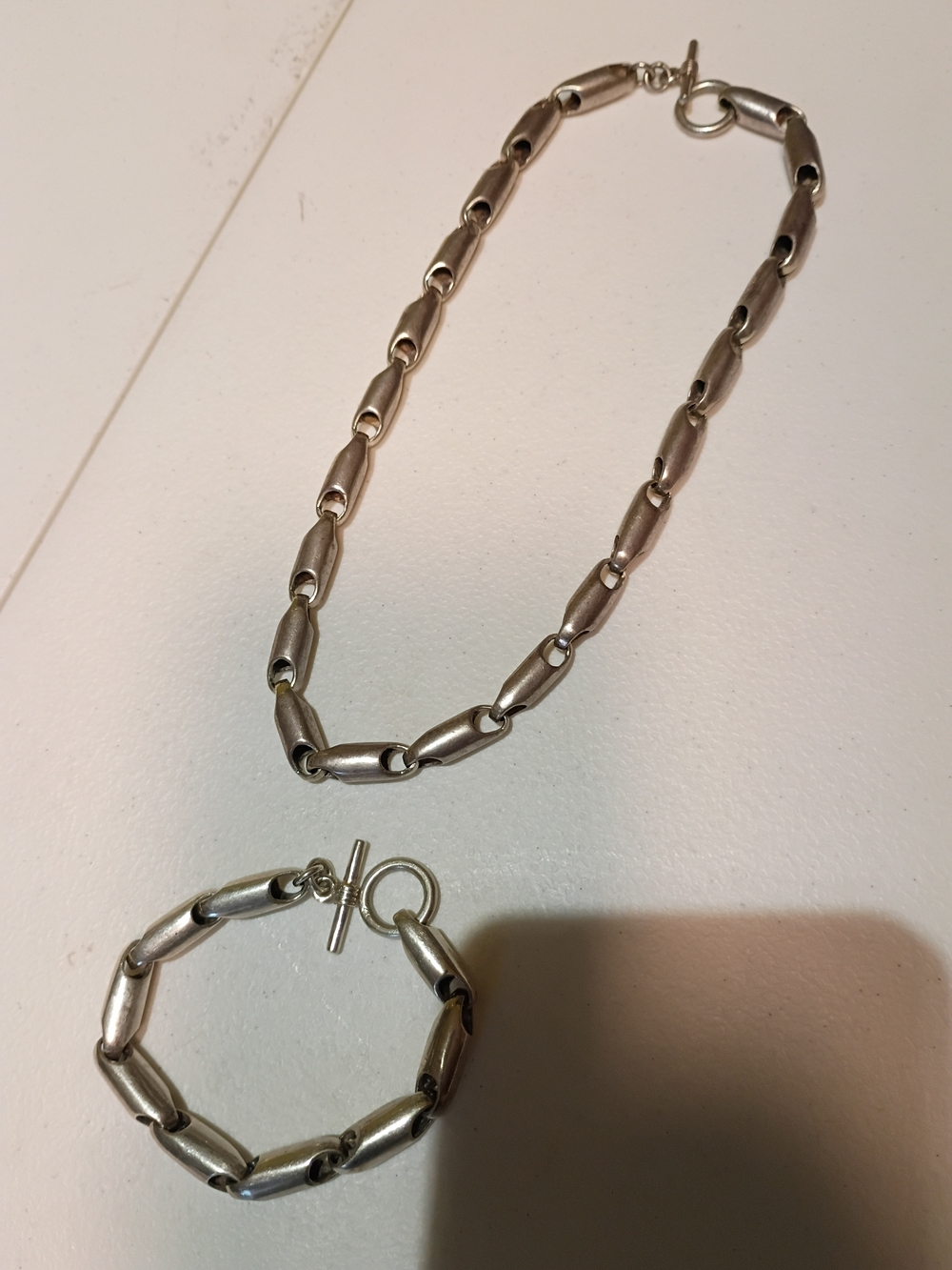 Vintage.heavy Sterling  Silver 925 Rounded Tube Link Necklace and Bracelet Set